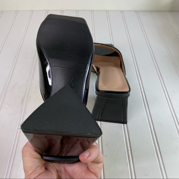 Mid Heel Block black patent slides with chunky heel - Picture 11 of 11